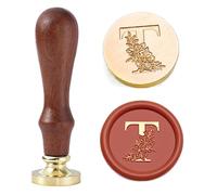 Statice Tampon de cire à cacheter lettre T - Tampon de cire à cacheter initiale avec fleur, tampon graphique en laiton de 25 mm pour enveloppes, invitations ou cadeaux de Saint-Valentin