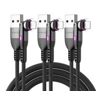 Statik PowerPivot Lot de 3 câbles de charge à 90 degrés 12 W USB vers iPhone - Câble à angle droit avec tête pivotante rotative à 360 degrés, câble de charge et transfert de données compatible avec