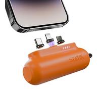 Statik Snap-N-Charge Mini chargeur portable, chargeur de batterie portable pour tous les appareils, embouts magnétiques 3 en 1, USB C, micro USB et iProduct, batterie compacte 3200 mAh 10 W, orange