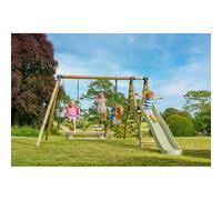 Talk-Point Station BARBOUZET – 2 balançoires vis-à-vis, toboggan, kit d'ancrage, Bois FSC® h224 cm