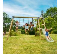 Talk-Point Station ARRUCAT – 2 balançoires, vis-à-vis, toboggan, kit d'ancrage, Bois FSC® h190 cm
