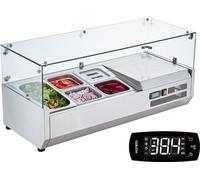 Station à épices réfrigérée 140 W pour plan de travail - Corps en inox 304 avec couvercle en polycarbonate - 1 x 1/3 et 4 x 1/6 poêles - Table de préparation des sandwichs avec protection en verre