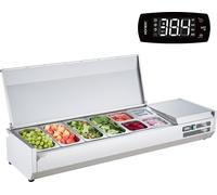 Station à épices réfrigérée pour le plan de travail - station de préparation avec 4 x 1/3 poêles & 4 x 1/6 poêles - boîtier en acier inoxydable 304 - couvercle en PC - table de préparation des sandwic
