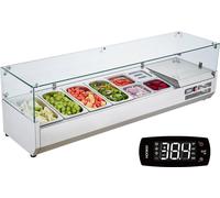 Station à épices réfrigérée pour le plan de travail - Station de préparation avec 4 x 1/3 poêles et 4 x 1/6 poêles - Corps en inox 304 et couvercle en PC - Table de préparation des sandwichs avec prot