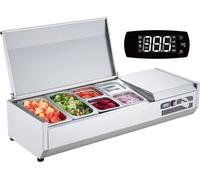 Station à épices réfrigérée pour plan de travail - Station de préparation avec 2 x 1/3 poêles et 4 x 1/6 poêles - Corps en inox 304 et couvercle en PC - Table de préparation des sandwichs avec protect