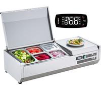 Station à épices réfrigérée VEVOR pour le plan de travail, station de préparation avec 1 x 1/3 poêle & 4 x 1/6 poêles, corps en inox 304 et couvercle en PC, table de préparation des sandwichs avec pro