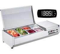 Station à épices réfrigérée VEVOR pour le plan de travail, station de préparation avec 2 x 1/3 poêles & 4 & 1/6 poêles, corps en acier inoxydable 304 et couvercle en PC, table de préparation des sandw