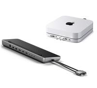 Station Accueil Dual USB C 75W Double 4K HDMI DisplayPort SSD NVMe SATA avec Hub Stand Mac Mini M2 M1 (Argent)