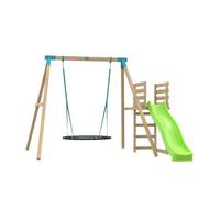 Station balançoire nid et toboggan ALYSSE en bois H243cm marron