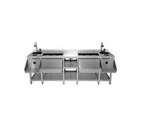 Station Bar Double en Inox Pour Restaurant Café 220 x 78 cm Isolé CHRD HORECA Argent G