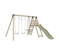 Station BARBOUZET 2 balançoires - vis-à-vis - Toboggan - kit d'ancrage - Bois FSC® h224 cm