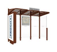 Station bus Conviviale bardages verre Aspect Corten - Caisson lumineux VIP à gauche et bardage à droite - PROCITY - 529388.S025