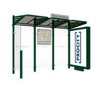 Station bus Conviviale bardages verre RAL6005 - Caisson lumineux VIP à droite et bardage à gauche - PROCITY - 529366.6005