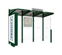 Station bus Conviviale bardages verre RAL6005 - Caisson lumineux VIP à gauche et bardage à droite - PROCITY - 529388.6005