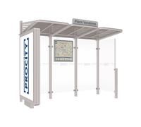 Station bus Conviviale bardages verre RAL7044 - Caisson lumineux VIP à gauche et bardage à droite - PROCITY - 529388.7044