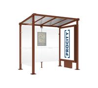 Station bus Milan Aspect Corten - 2500 mm - Caisson d'infos lumineux VIP sur pied central + bardage latéral - PROCITY - 529230.S025