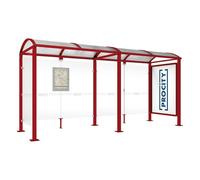 Station bus Voûte - poteaux carrés RAL3004 - 5000 mm - Vitrine 2000mm à droite et bardage gauche - PROCITY - 529339.3004