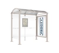 Station bus Voûte - poteaux carrés RAL7044 - 2500 mm - Vitrine 2000mm à droite et bardage gauche - PROCITY - 529338.7044