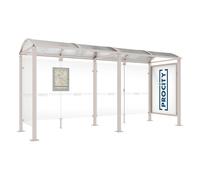 Station bus Voûte - poteaux carrés RAL7044 - 5000 mm - Vitrine 2000mm à droite et bardage gauche - PROCITY - 529339.7044