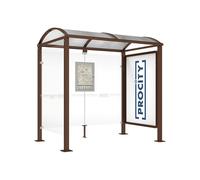 Station bus Voûte - poteaux carrés RAL8017 - 2500 mm - Vitrine 2000mm à droite et bardage gauche - PROCITY - 529338.8017