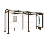 Station bus Voûte - poteaux carrés RAL8017 - 5000 mm - Caisson lumineux VIP à droite et bardage à gauche - PROCITY - 529359.8017