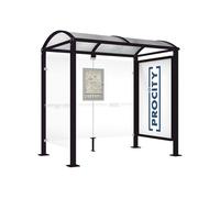 Station bus Voûte - poteaux carrés RAL9005 - 2500 mm - Vitrine 2000mm à droite et bardage gauche - PROCITY - 529338.9005