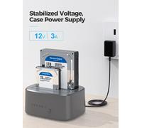 Station d’accueil pour disque dur double baie avec clonage hors ligne, Dock universel pour SSD/HDD SATA 2.5″/3.5″, USB 3.0 pour Windows macOS, Élargissez les possibilités de votre appareil gris