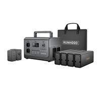 Station d¿Énergie RUNHOOD HE1200 ¿ 1200 W Sinus Pur ¿ 4 EB324 ¿ 648 Wh ¿ Recharge Solaire & AC ¿ Modulaire & Échange à Chaud