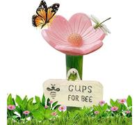 Station d'abreuvement en céramique en Forme de Fleur pour Abeilles et Papillons | Abreuvoir et mangeoire Faits Main | Hauteur réglable avec Support à piquer pour Jardin, terrasse et Balcon (03)