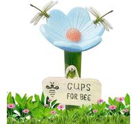 Station d'abreuvement en céramique en Forme de Fleur pour Abeilles et Papillons | Abreuvoir et mangeoire Faits Main | Hauteur réglable avec Support à piquer pour Jardin, terrasse et Balcon (01)