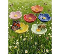 Station d'abreuvement pour Abeilles et Papillons en Forme de Fleur, 6 Articles, en céramique, sur bâtonnet. Convient aux Insectes pollinisateurs et aux Papillons.