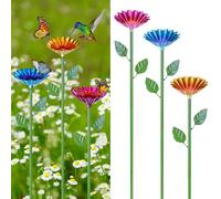Station d'abreuvoir pour Abeilles en métal, Lot de 3 Stations d'abreuvoir avec piquets, Distributeur d'eau en Forme de Fleur, Bain Papillon, décoration vibrante pour Jardin extérieur, Cour