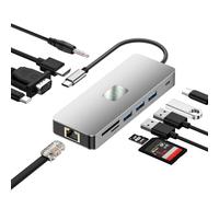 Station d'accueil 11-en-1 USB C Double Écran pour Ordinateur Portable | Hub USB-C Double Affichage avec 1x HDMI, DP, 3x Ports USB, 100W PD, 1x Port Type-C, Ethernet, SD/TF, Audio/Mic pour Dell, HP