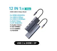 Station d'accueil 12 en 1 (2 HDMI DP) USB Type-C vers HDMI HUB DP 4K 60 Hz RJ45 VGA PD100W Adaptateur