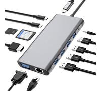 , Station D'Accueil 12 En 1 Avec Hdmi 4K, Vga, 3*Usb 2.0, Usb3.0, Usb C Data, Pd3.0, Port Ethernet Rj45, Sd/Tf, 3.5Mm Aux, Compatible Avec Macbook Pro/Air, Plus De Périphériques Type C