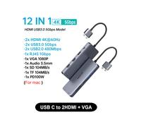 Station d'accueil 12 en 1F (2 HDMI Audio) USB Type-C vers HDMI HUB DP 4K 60 Hz RJ45 VGA PD100W Adaptateur