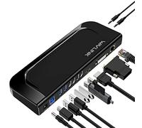 Station d'accueil 2 Moniteurs, WAVLINK USB C/USB 3.0 Docking Station, avec HDMI/DVI/VGA, Gigabit Ethernet, Audio/Mic, 6 USB Ports, pour Mac Windows.