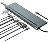 Station d'accueil, Docking Station, 12 in 1 USB-C Hub,USB Type C to 4K 30Hz 2 HDMI+VGA, 87W PD, 4 USB3.0, Lecteur SD/TF, Ethernet RJ45,3.5mm Audio pour HP/MacBook/Dell/Lenovo Laptops.