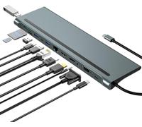 Station D'Accueil, Docking Station, 12 In 1 Usb-C Hub,Usb Type C To 4K 30Hz Dp+Hdmi+Vga, 100W Pd, 4 Usb30, Lecteur Sd/Tf, Ethernet Rj45,35Mm Audio Pour Hp/Macbook/Dell/Lenovo Lap[ZHB0274]