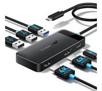 Station d'accueil double moniteur, adaptateur multiport USB C 6 en 1 avec 2 HDMI 4K, 5 Gbit/s USB3.0 et 2 USB 2.0, charge PD 100 W - Station d'accueil USB C pour ordinateur portable Dell/HP/MacBook