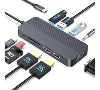 Station d'accueil double moniteur, hub USB C 10 en 1 avec double HDMI, VGA, port de charge rapide, USB 3.0, lecteur de carte SD/TF, auxiliaire 3,5 mm, dongle USB C pour ordinateurs portables HP/Dell