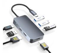 Station d'accueil double moniteur pour ordinateurs portables Dell/HP/Mac, adaptateur 7 en 1 USB C vers double HDMI Hub multiport avec 2 x 4K HD, 3 ports de données USB-A/USB-C, 100 W PD, répartiteur