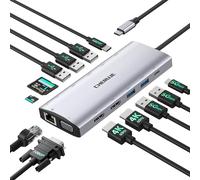 Station d'accueil double moniteurs pour ordinateur portable Windows, station d'accueil USB C 13 en 1 avec double HDMI 4K 60 Hz, 1 VGA, 5 USB-A, 100 W PD, Ethernet, SD/TF, hub USB pour Dell