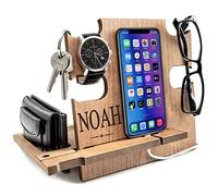 Station d'accueil en Bois personnalisée pour Smartphone Support de Portefeuille Idée Cadeau pour Homme Femme à Mari Remise des diplômes Noël Anniversaire Support de Table de Chevet Pape