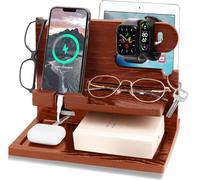 Station d'accueil en Bois pour téléphone Portable, Station d'accueil pour téléphone, Porte-clés, Organisateur de Montre, Station de Rangement en Bois pour, Cadeau pour Papa, Mari, Anniversaire(Brun2)