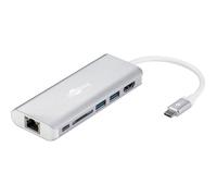 Goobay Adaptateur USB-C 76788 – Multiport HDMI 4K30Hz, 2x USB 3.0, CR, RJ45, PD, Aluminium Argent