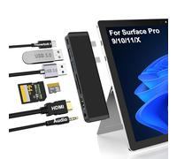 Station d'accueil Hub Surface Pro 9 avec HDMI 4K, USB-C Thunderbolt 4 (vidéo 8K@30Hz+40G Data+100W PD), 2 USB 3.0, Fente pour Carte SD/TF, Audio 3.5mm, Triple Affichage pour Surface Pro 9/Pro X