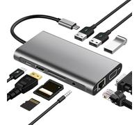 Station d'accueil Informatique,Concentrateur Adaptateur - Dock pour Ordinateur avec Ports Multiples et Lecteur de Cartes - pour la Charge du PC, Bureau, Maison et Voyage