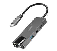 Station d'accueil LogiLink UA0432 USB 3.2 Gen 1 Type-C Ethernet 2.5Gbit/s avec fil grise ABS 94mm