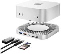 Station d'accueil Mac Mini M4, Support Mac Mini en Aluminium et hub HDMI pour Mac Mini M4 et M4 Pro 2024 avec boîtier SSD M.2 NVMe/SATA, HDMI 4K60Hz, USB A/C 10G,USB A*2 5G, Charge USB-C, SD/TF